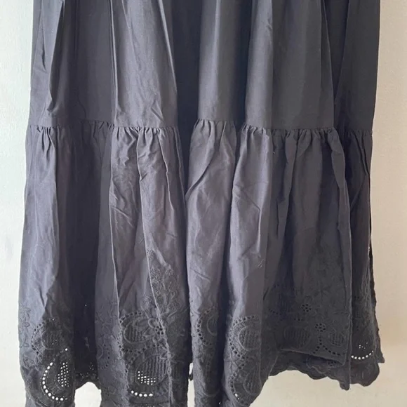 New Jason Wu Womens Tiered Smocked Maxi Dress Black Shoulder Ties Large - Picture 5 of 17